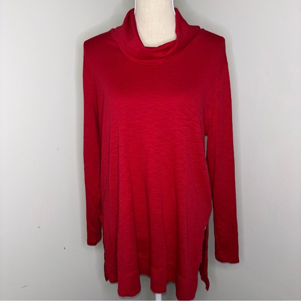 J. Jill garnet red Pima cowl neck slub knit tunic top long sleeve size Large